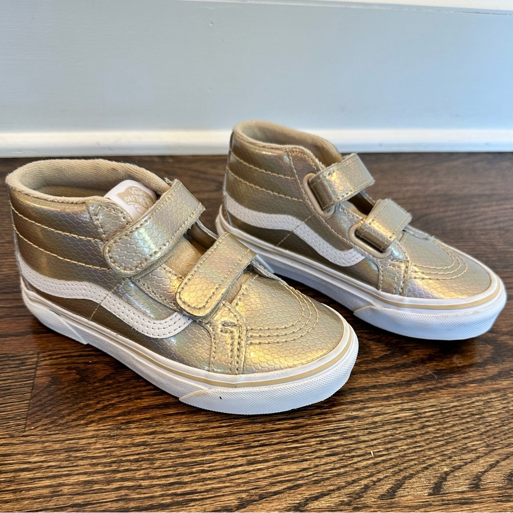 Vans kids gold Velcro high tops 12.5